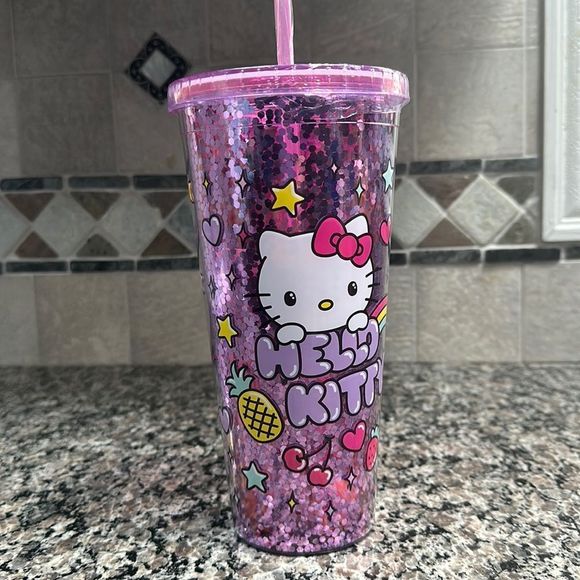 Hello Kitty oversize tumbler 32 oz Sanrio license purple glitter ice cre… - Picture 1 of 9